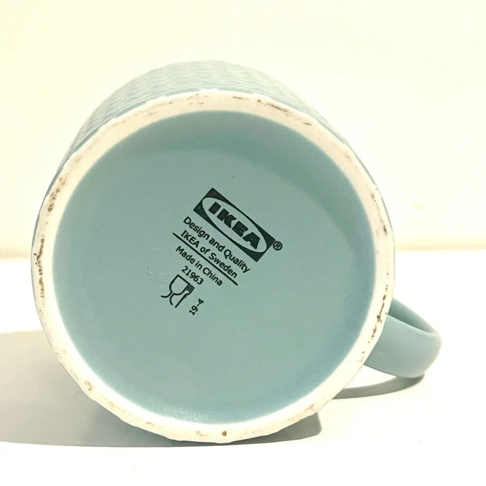 IKEA Ceramic Teal Diamond-Pattern Textured Mug